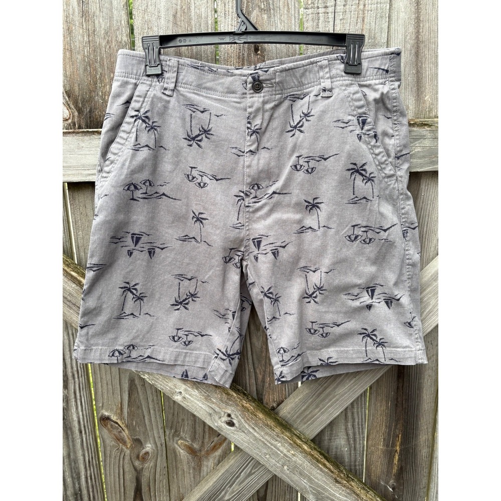 Denali Mens Gray Tropical Palm Tree Sailboat Print Chino Shorts Size 36 Stretch